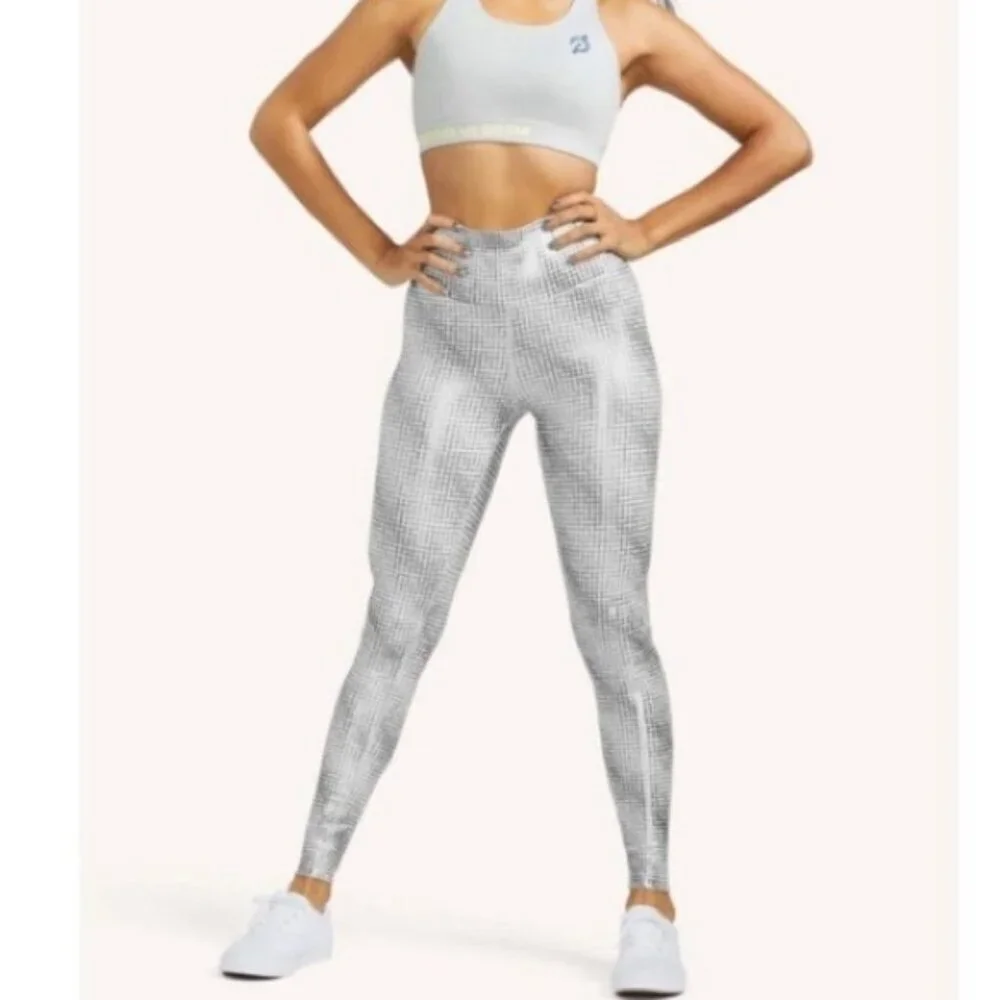 Peloton Leggings Women's Size Medium Silver White Show Up Digital Foil High Rise